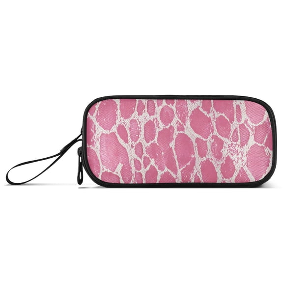 Pink Snake Skin Print Pencil Case Stationary Holder Pen Bag Pencil Pouch Tool Organizer 3 Compartments