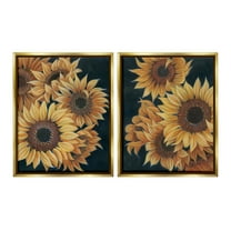 Stupell Industries Sunflowers on Black Botanical & Floral Painting Gold Floater Framed Canvas Art Print Wall Art, 25 x 31, Set of 2