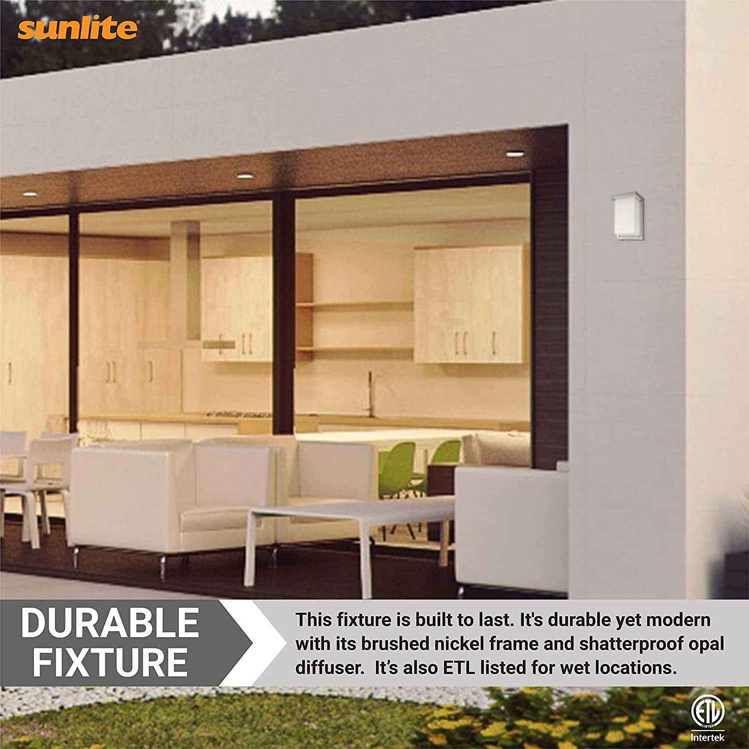 Sunlite 8-in 12w Silver Finish Outdoor Modern Wall Sconce Light Fixture