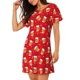 thumbnail image 2 of Balery Christmas Hat beer Camisón de manga corta con cuello redondo para mujer, cómodo y elegante., 2 of 6