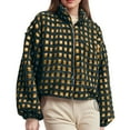thumbnail image 4 of YDFCWXW Womens Checkered Sherpa Jacket Cropped Long Sleeve Plaid Fleece Coats Casual Zip Up Gingham Outwear Coats with Pockets (Light Green, S), 4 of 5