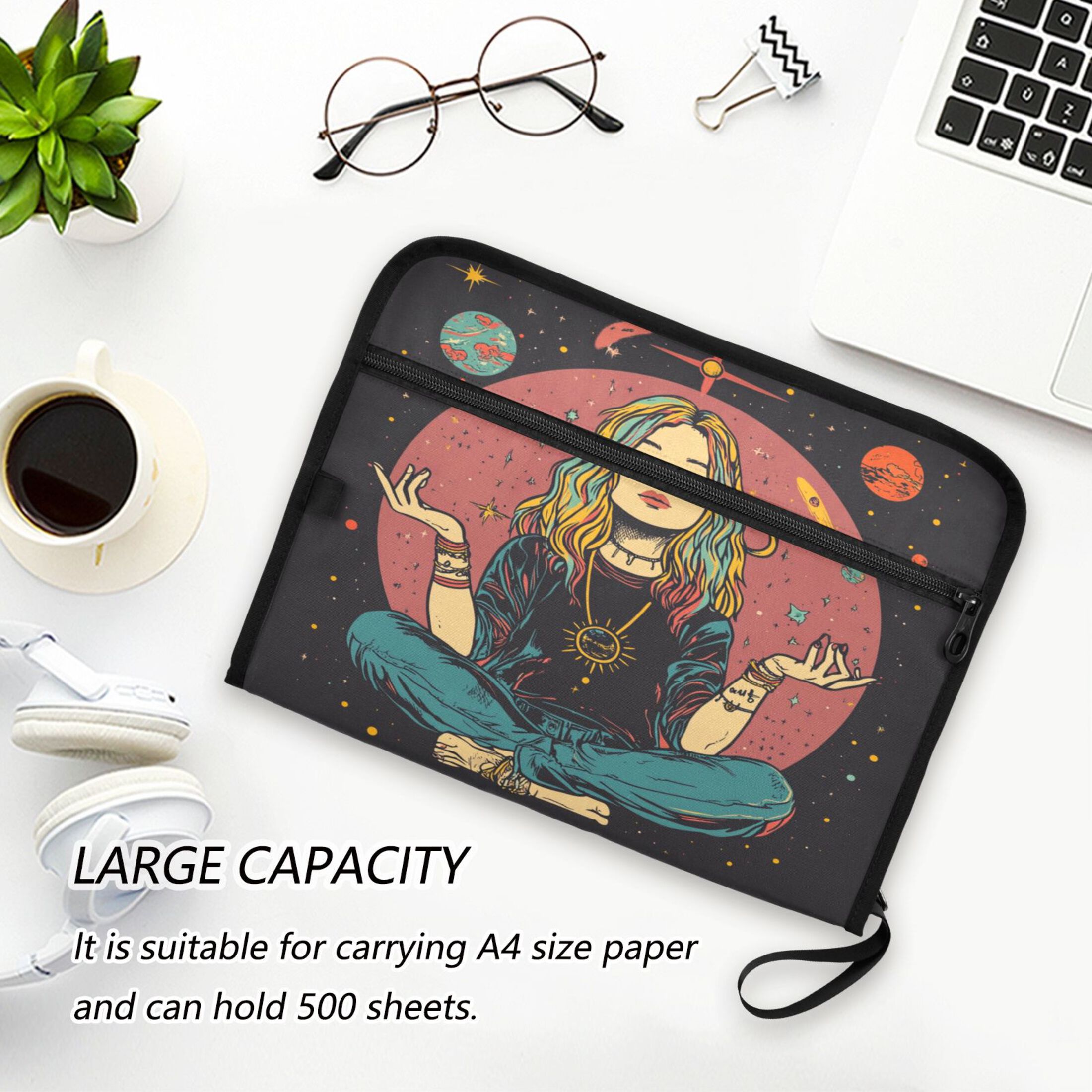 WOBOGO Meditating Woman Outer Space Expanding File Folder Letter Size Accordion Filing Organizer 13 Pocket Separate Organ Pocket