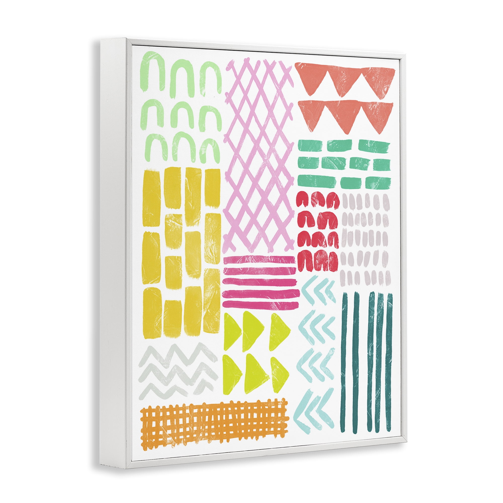Stupell Industries Fun Varied Patterns & Shapes Abstract Painting White Framed Art Print Wall Art, 24 x 30