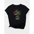 thumbnail image 3 of T-Shirt Décontracté pour Femmes avec Poing Coloré et Impression de Lettres - Col Rond, Manches Courtes, Polyester Respirant - Parfait pour Printemps/été/automne, Noir, Fête des Pères Afro-Américains, Fête des Mères, 3 of 8