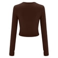 thumbnail image 6 of HLKJKLS Long Sleeve Shirts For Women Solid Crew Neck Long Sleeve Slim Fit Finger Button Tee Polyester Cotton Blend Brown S-L, 6 of 6