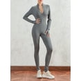 thumbnail image 2 of Biekopu Women Jumpsuit, Long Sleeve Stand Collar Zipped Solid Slim Fit Ladies Casual Romper, 2 of 9