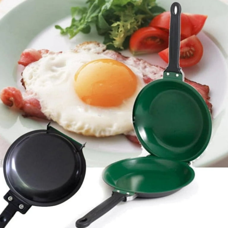 Frying Pan,Double Side Frying Pan Non-Stick Flip Folding Frying Pan BBQ Stable and Durable Cooking Tool for Home Kitchen, Green