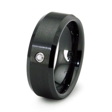 EWC R40038D-115 Black Ceramic Ring Beveled Edge with Diamond 0.04ctw - Size 11.5