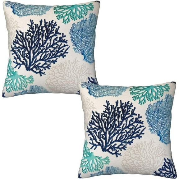 Beach Coastal Coral Branch Ocean Themed Throw Pillow Covers 18 X 18 Inch Set of 2 Summer Nautical Decorative Pillow Cases Cushion Covers for Sofa Couch Car Bedroom Home Decor