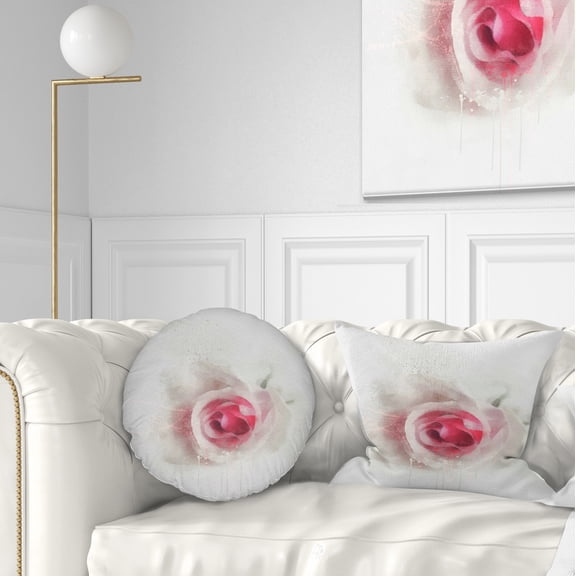 Designart White Rose with Pink Petals - Floral Throw Pillow - 12x20