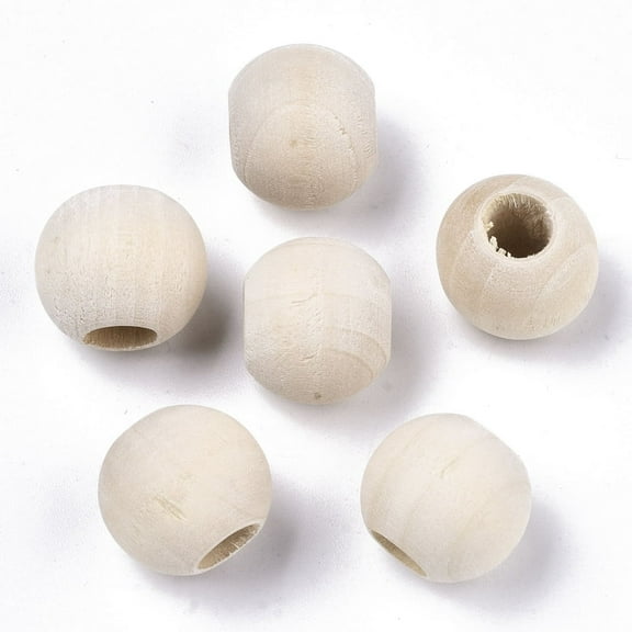 Natural Unfinished Wood Beads Macrame Beads Round Wooden Large Hole Beads for Craft Making Antique White 15x13mm Hole: 6mm