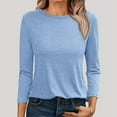 thumbnail image 2 of MIXUE Womens Summer Tops Solid Color Round Neck Long Sleeve Slim Fit Casual Shirts For Women Tee Shirts Daily-Wear,Blue,S, 2 of 5