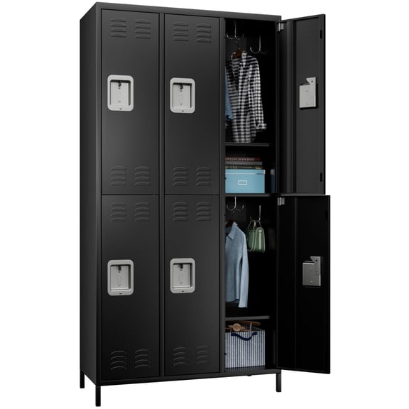 HUAXRON Metal Storage Cabinet Locker with 6 Doors Large Steel Cabinet for Gym,Garage,Living Room,Office,School with Locking Doors(Black)
