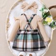 thumbnail image 4 of Girls Clothes Ruffle Long Sleeve Round Neck Solid Ribbed Top Bow Tie Plaid Skirt Short Fall Outfit 7 Piece Skirt Set,Z2-Khaki,6-9 Months, 4 of 4