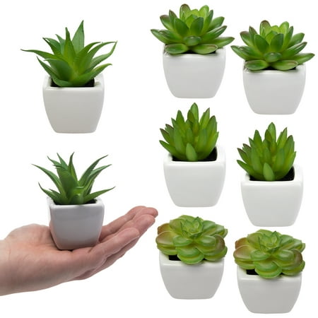 Set Of 8 Fake Succulent Plants Small Green Artificial Succulent Plants House Plants with White Ceramic Pots for Home, Office, Party Favor, Wedding, 2