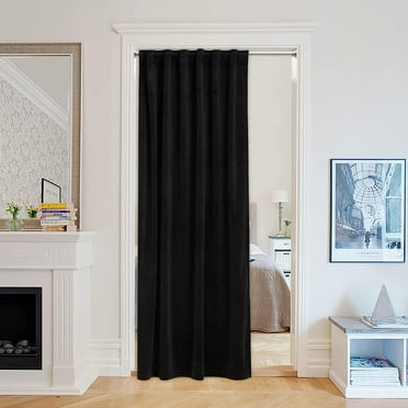 Black Door Curtains - Super Soft Velvet Blackout Curtains Thick Privacy Room Divders for Living Room/Office Window Drapes for Bedroom, W52 x L80 inches, 1 Panel Black 52"W x 80"L (Pack of 1)