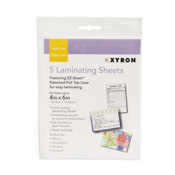 Xyron Laminating Sheets, 4" x 6" Pouches, for Photos, Documents, Recipes, Artwork, Cold Laminating, EZ-Sheet, 5 Pack (XSLP016)