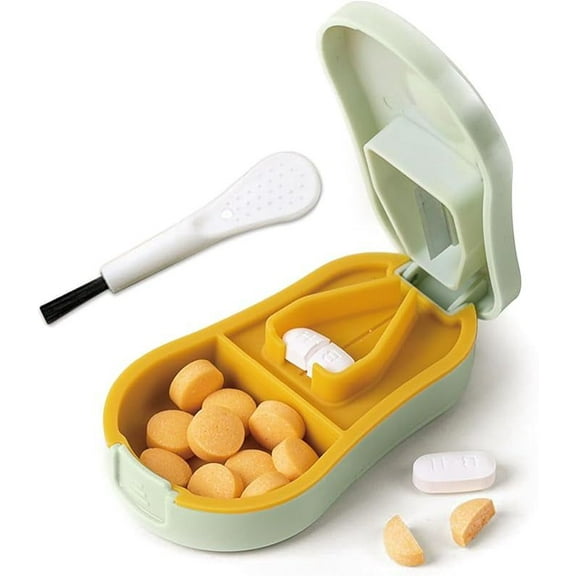 WZW Pill Cutter Splitter for Small and Tiny Pills - Pill Cutter 1/4 - Accurately Cuts Multiple Pills . Detachable Nonslip V-Shaped Pad. Wrap-Around Blade Guard. Back Storage (Cyan)