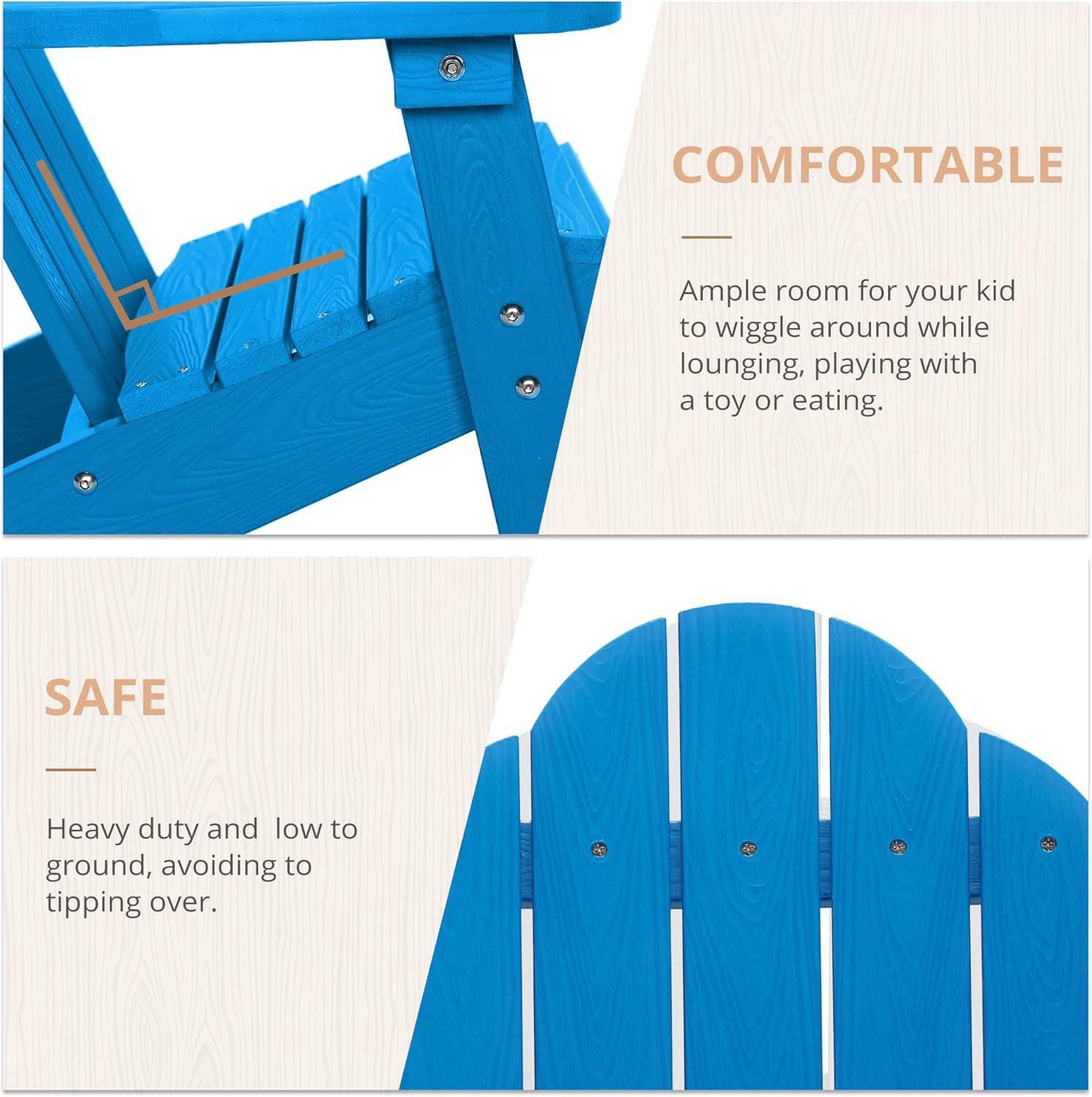 Dycanpo 15.6'' Kids Adirondack Chair, Toddler Outdoor Patio Chair for Backyard, HDPS - Blue