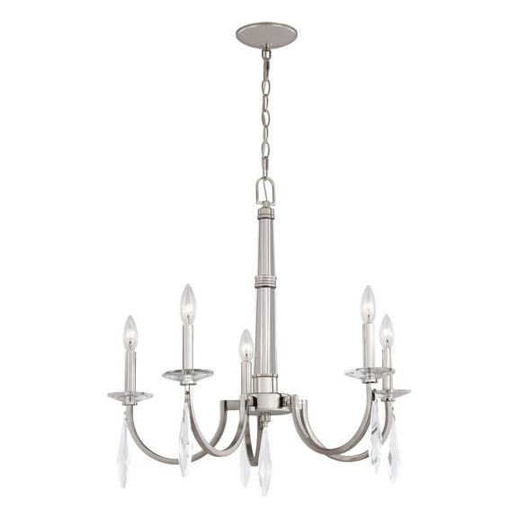 5-Light Candle Chandelier - Satin Nickel Finish - Crystal Accents - Modern Lighting Fixture