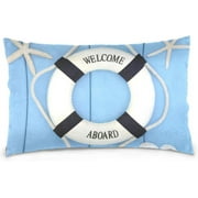Wellsay Life Buoy with Welcome Velvet Oblong Lumbar Plush Throw Pillow Cover/Shams Cushion Case - 20x26in - Decorative Invisible Zipper Design for Couch Sofa Pillowcase Only