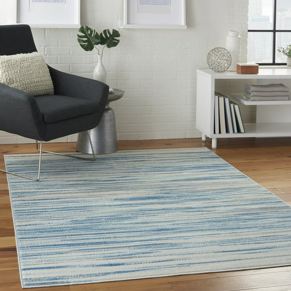 Nourison Bliss Modern Abstract Blue 5'3" x 7'3" Area Rug, (5' x 7')
