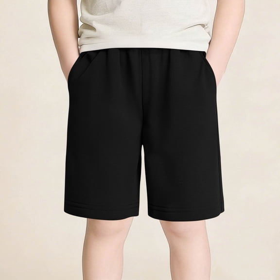 YUSIM Boys Cotton Sweat Shorts- Summer Elastic waist Casual Relaxed Fit Kids Active Shorts Black Toddler To Big Size 2-14 T