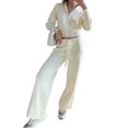 thumbnail image 3 of Women'S 2 Piece Outfits Casual Lapel Zip Sweatshirts and Wide Leg Pants Tracksuit Sets White M, 3 of 9