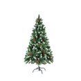 thumbnail image 1 of 5ft/6ft/7ft Snowy Christmas Tree With Metal Stand Red Berries Pine Needles Artificial Hinged Xmas Tree For Holiday Celebration, 1 of 9
