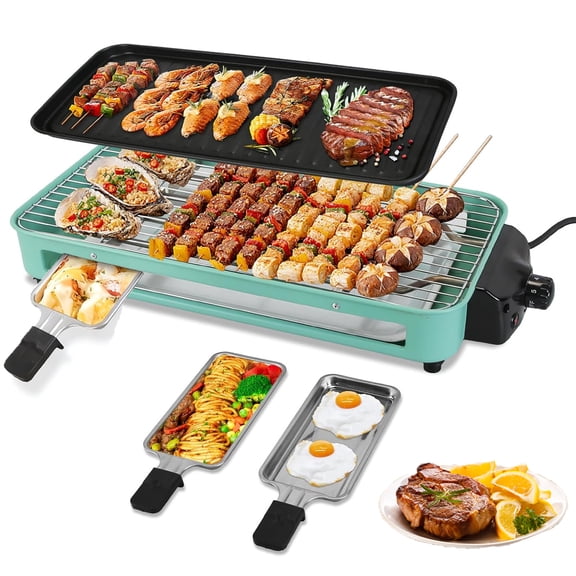Electric Indoor Grill with Removable Non-stick Plate, 3 in 1 Electric Smokeless Grill 1350W Fast Heat Up Hot Pot, Adjustable Temperature Control, Dishwasher Safe Cooking Plate for Cooking BBQ Party