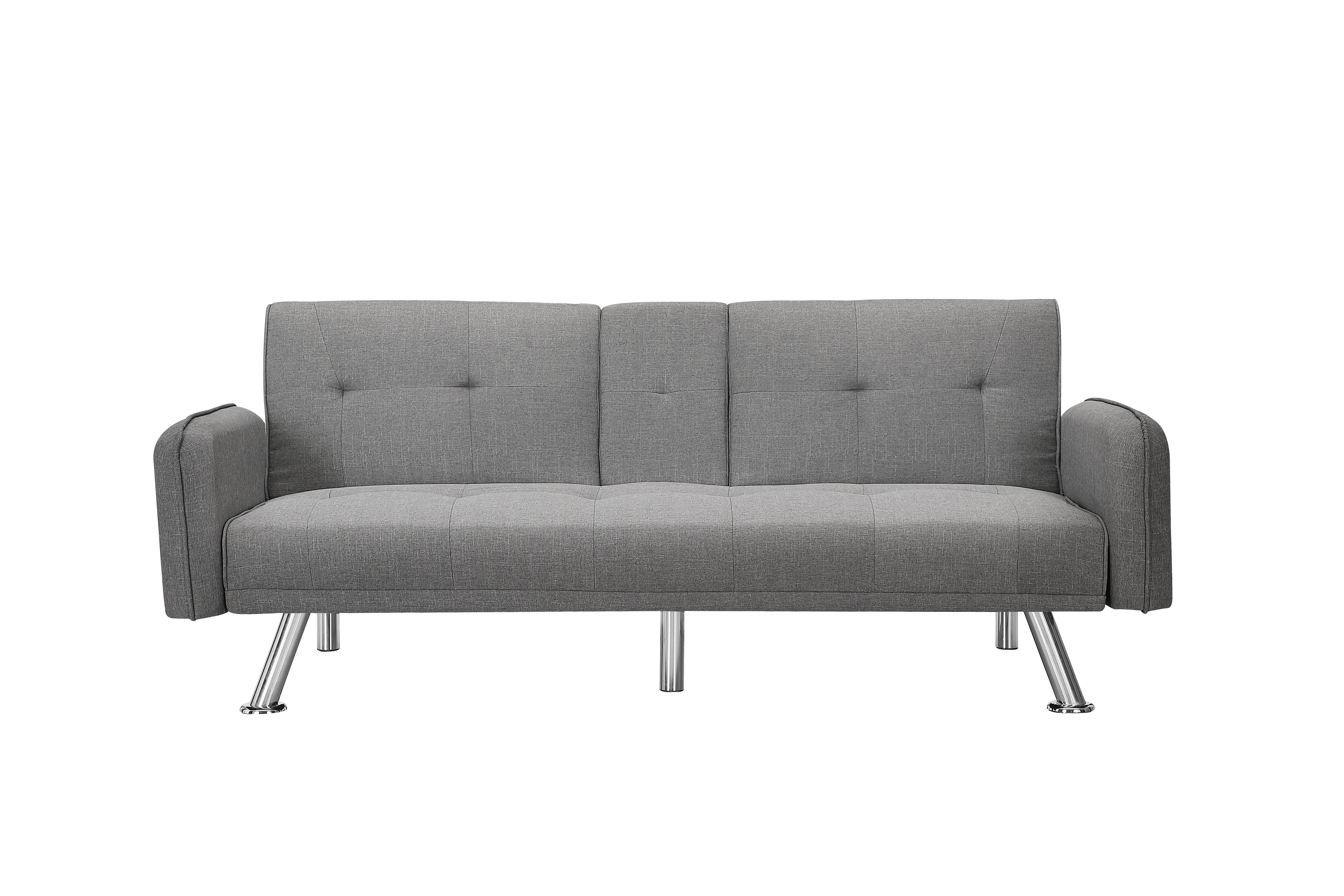 Gewnee 74.4” Futon Sofa Bed with 3-Angle Adjustable Backrest & Cup Holders,Twin Sleeper Sofa with for Home,Office,Guest Room(Light Grey）