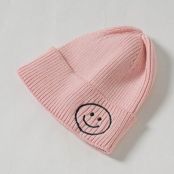 Gorro de punto para niños, para padres e hijos, otoño e invierno, nuevo gorro coreano lindo bordado de lana con sonrisa para niños y niñas