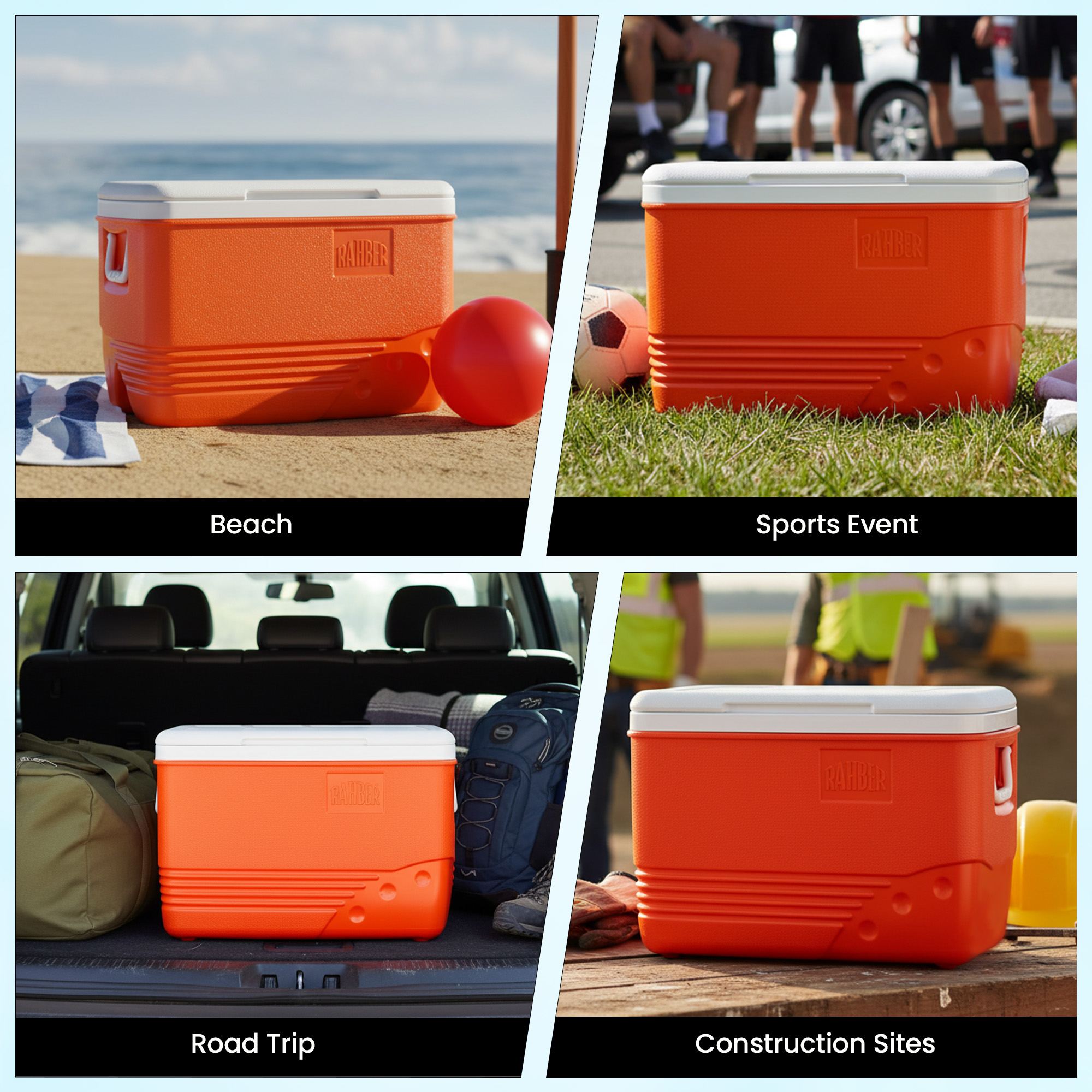 Rahber 31.7 Qt Ice Cooler Insulated Ice Chest Box, Hard Sided Portable with Retractable Handle