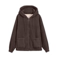 thumbnail image 3 of Xuanfei Women Fuzzy Hoodie Coat Solid Color Full Zip Cardigans With Front Pockets, 3 of 3