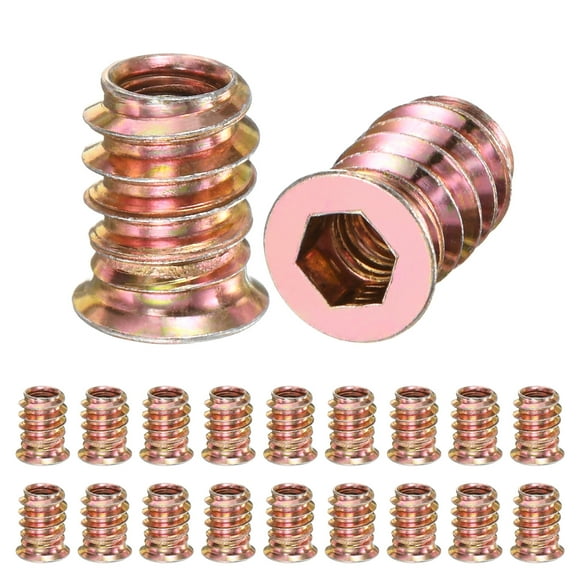 20-Pack Threaded Inserts for Wood, M6x15mm Hex Drive Threaded Insert Nuts for Wood Furniture [Gold Tone]