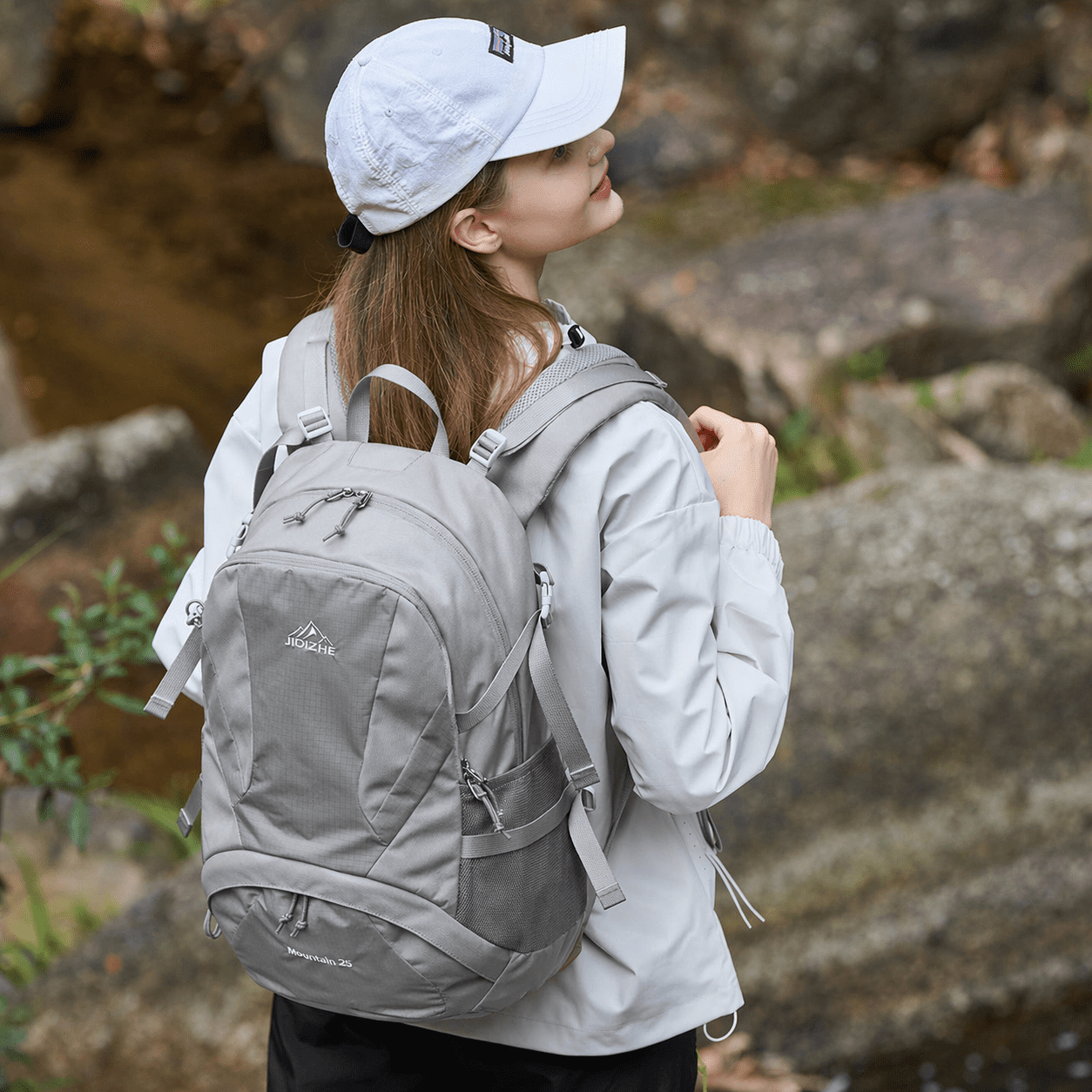 JIDIZHE 25L Polar Explorer Hiking Backpack, Lightweight Water-Resistant Outdoor Travel Backpack for Men & Women, Gray