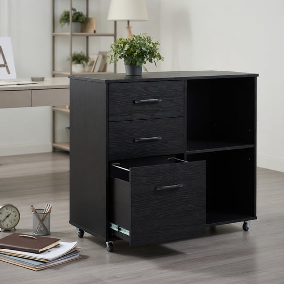Topcobe 3-Drawer Mobile Lateral File Cabinet Printer Stand for Home Office, Rolling Storage Organizer with Drawers, Black