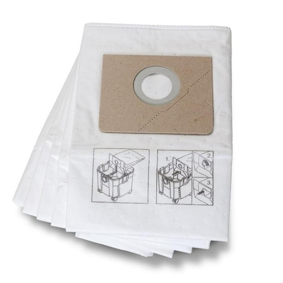 Vacuum Bag, Fits Fein Vacuum Brand, Dry, Fleece, 1-Ply, Std, 31345062010, 5 PK