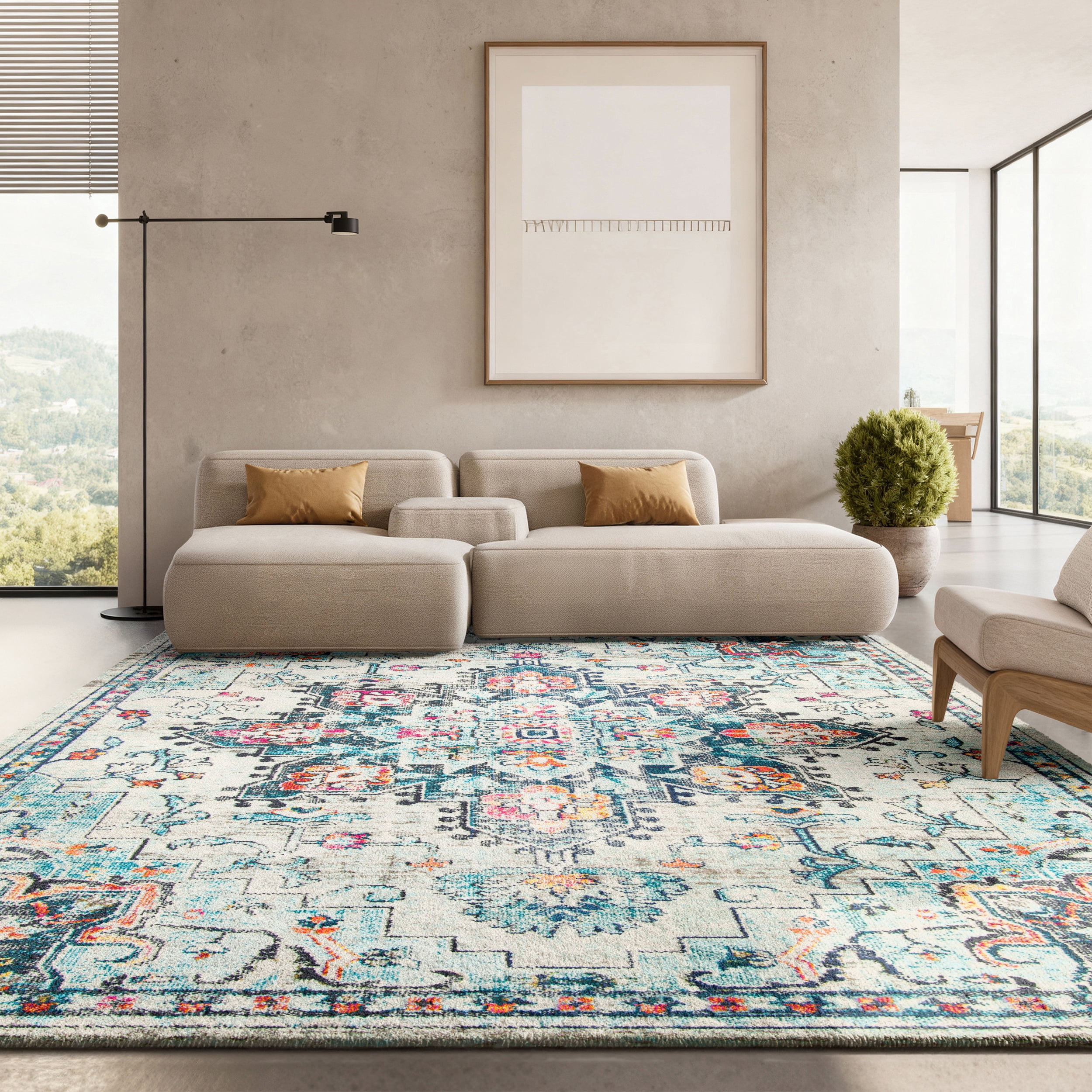 SAFAVIEH Madison Dalia Oriental Area Rug, Cream/Blue, 5'3" x 7'6"