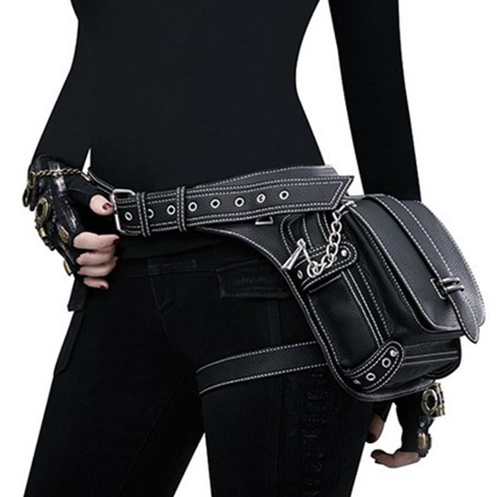 Segolike Steampunk Waist Bag Fashion Gothic PU Leather Shoulder Crossbody Bags Thigh Leg Travel Pouch Bags for Women Men