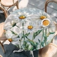 thumbnail image 3 of Retro Flowers Round Fitted Table Cover Daisy Wildflowers Plants Blue Wood Grain Waterproof Table Cloth with Elastic Edge Wipeable Tablecloth for Picnic Camping Party Fits 55"-60" Diameter, 3 of 8