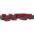 thumbnail image 2 of Modway Summon 10-Piece Aluminum and Rattan Patio Sectional Set in Canvas/Red, 2 of 9