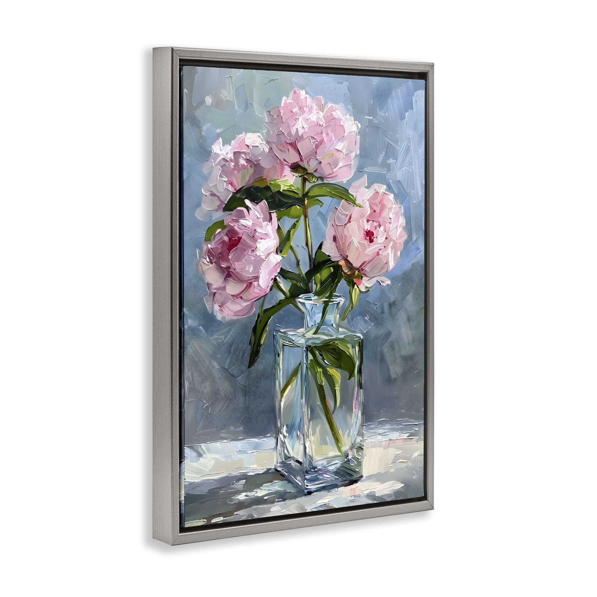Stupell Industries Beautiful Pink Pastel Peonies Gray Framed Floater Canvas Wall Art, design by Creative Studio