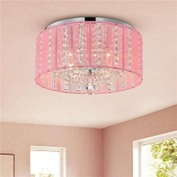 Warehouse of Tiffany 1201-6YPI 16 in. Addison Indoor 4-Light Chrome & Pink Flush Mount Ceiling Light with Light Kit