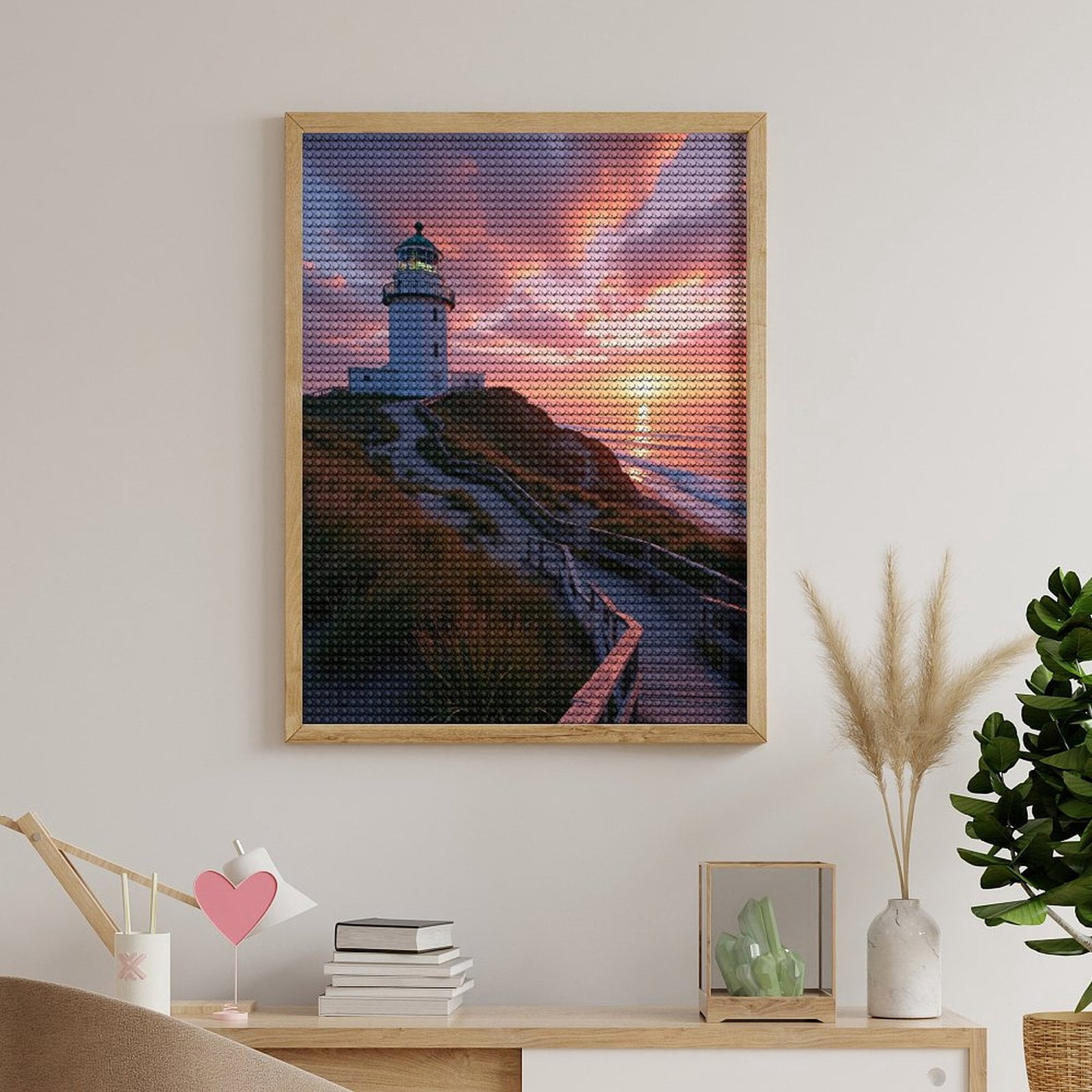 Diamond Art Kits for Adults, Lighthouse Sunset Coastal Serene Pathway 5D Diamond Painting Kits for Adults Beginners, DIY Full Drill Diamond Painting, Gem Art and Crafts 12x16