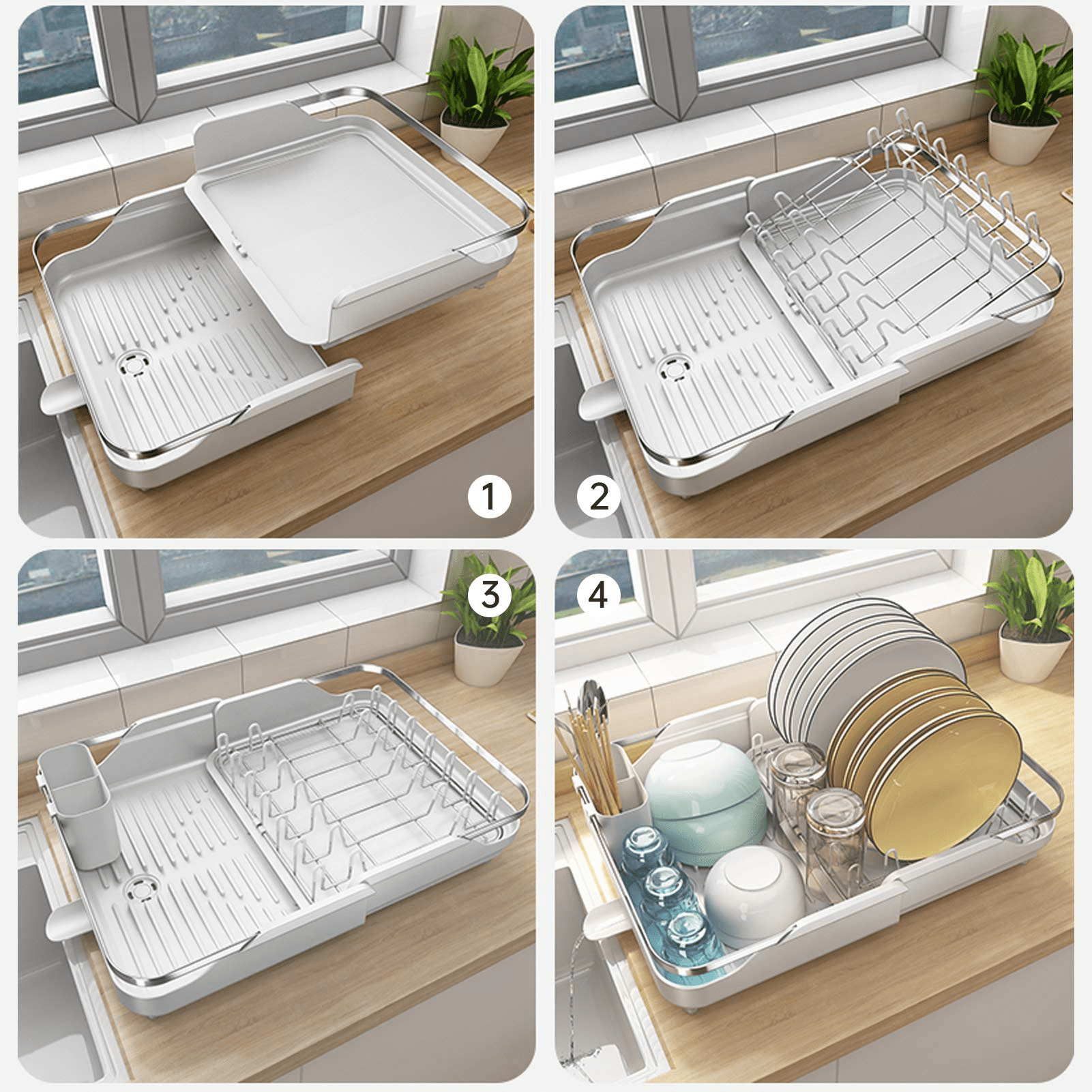 Mnml Home Dish Drying Rack for Kitchen Counter – Large Dish Rack &  Drainboard Set - Dish Drainer for Sink – Dishwasher Rack Kitchen Storage  with 4