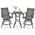 thumbnail image 1 of Costway 3PCS Patio Rattan Bar Table Stools Set Aluminum 360° Swivel Chairs with Padded Seat, 1 of 10