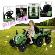 Xuanlur 24V Powered Ride on Tractor, 24 Volt Ride on Toys Car for Kids with Trailer, Max 5Mph, Remote Control, Music Player, Bluetooth, LED Light, 400W Power Car Wheels-Emerald
