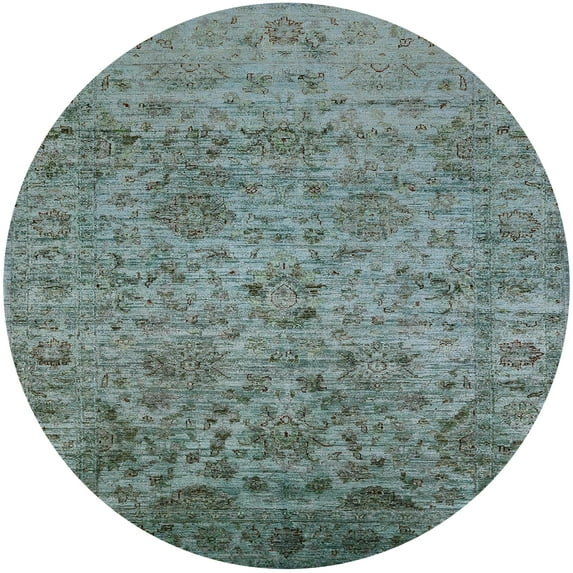 Ahgly Company Machine Washable Indoor Round Industrial Modern Cadet Blue Green Area Rugs, 8' Round