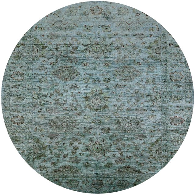 Ahgly Company Tapis d'Intérieur Rond Milieu du Siècle Moderne Cadet Bleu Vert Oriental Zone, 8' Rond